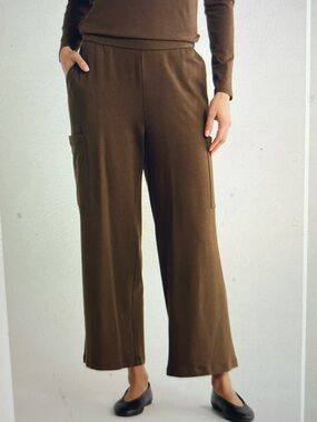 Eileen Fisher Olive-Brown Wide Leg Knit Pants